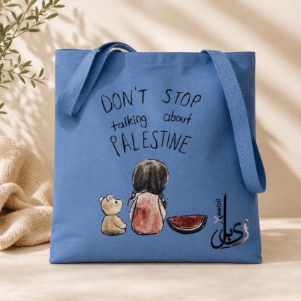 Xeebill color-block tote bag featuring Palestine Arabic calligraphy