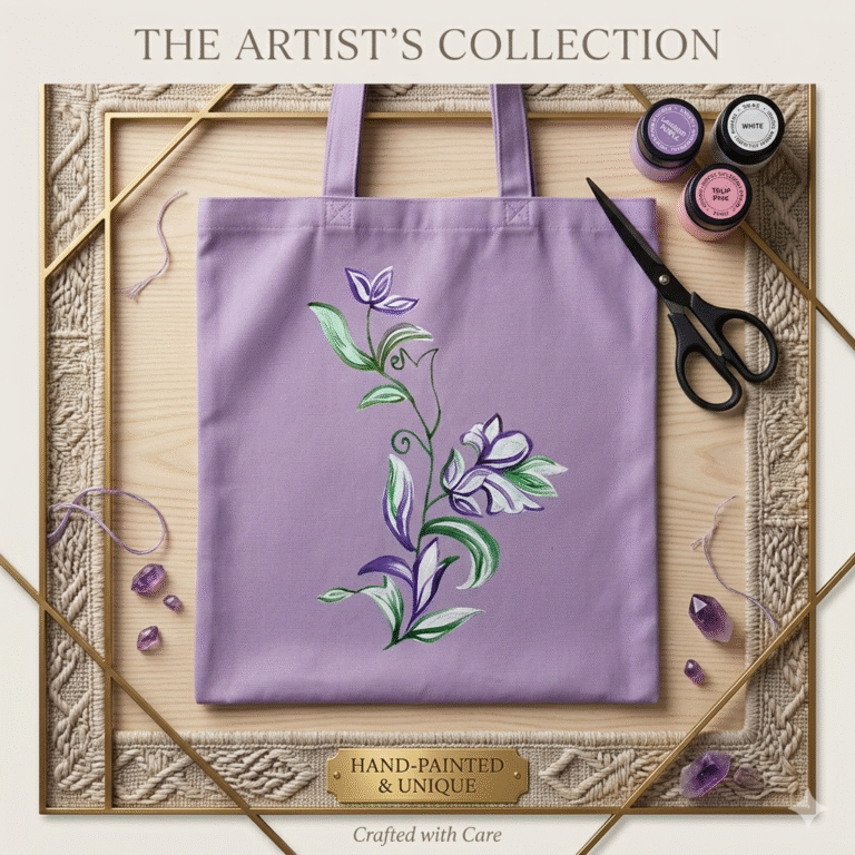 Xeebill lavender and purple color block canvas tote with Palestine Arabic calligraphy