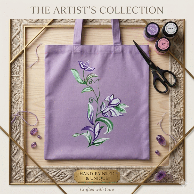 Xeebill lavender and purple color block canvas tote with Palestine Arabic calligraphy