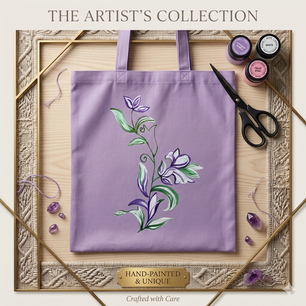 Xeebill lavender and purple color block canvas tote with Palestine Arabic calligraphy