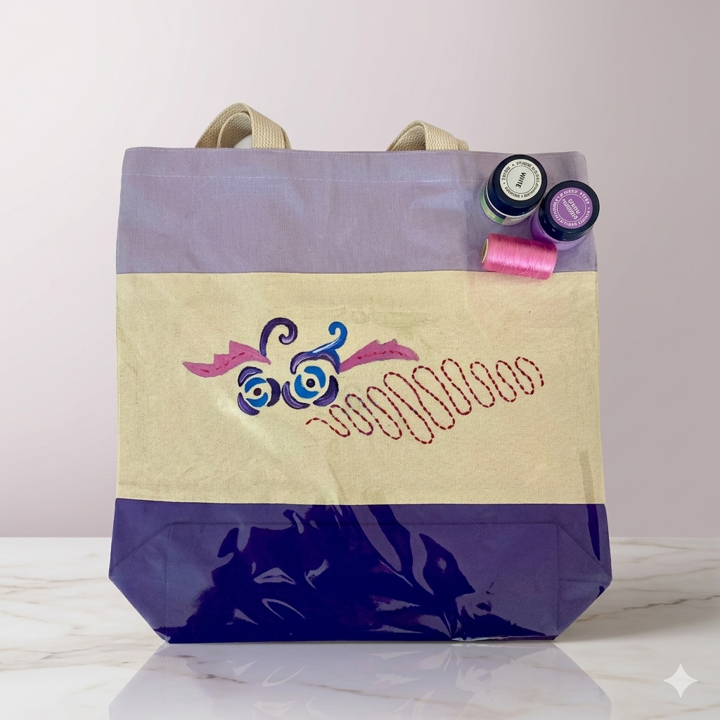 Gemini_Generated_Image_jd8wc1jd8wc1jd8w Xeebill abstract hand-painted canvas tote bag with purple and cream color block design